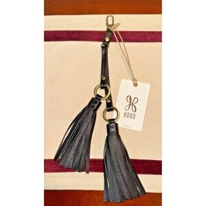 NWT Hobo Ring Tassel Swag Keyring in Black Pebbled Leather